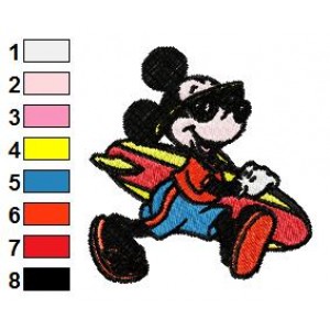 Mickey Mouse Surfing Embroidery Design